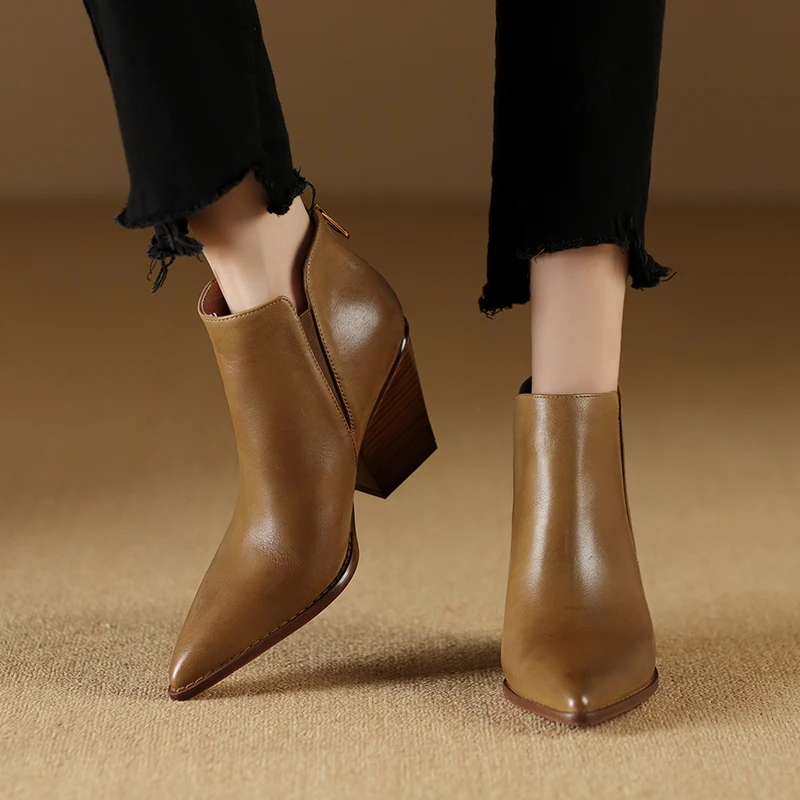 2024 New Arrival Ankle Boots for Women Pointed Toe Slip on Warm Short Shoes Woman Thick High Heels Fashion Autumn Winter Boots