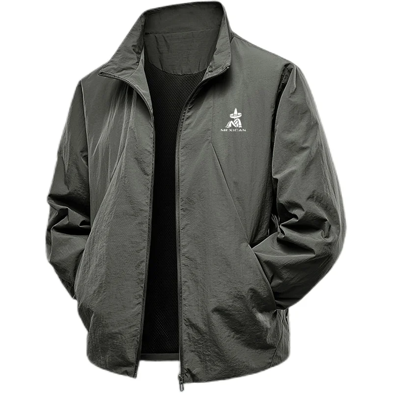 ربيع الخريف القطن النايلون الرجال عارضة Jaet الوقوف الياقة خفيفة الوزن في الهواء الطلق يندبروف الترفيه أعلى لمنتصف العمر