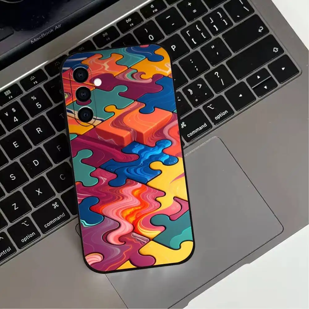 حافظة هاتف I-غير منتظمة على شكل لغز لهاتف سامسونج جالاكسي A73، A72، A71، A70، A53، A52، A51، غطاء أسود ناعم آخر