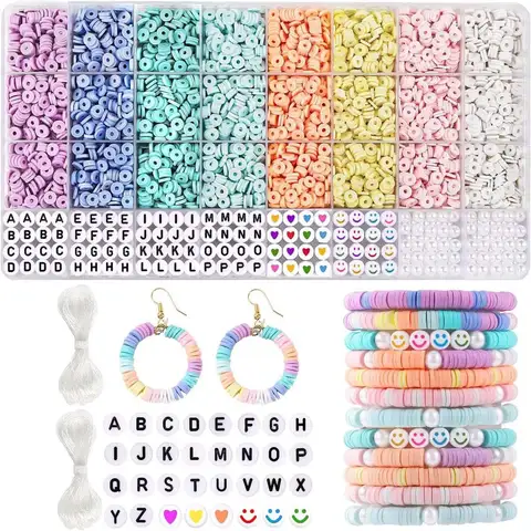 3860pcs 클레이 비즈 팔찌 만들기 키트 8 파스텔 색상 폴리머 Heishi 비즈 여자 Adul DIY 쥬얼리 우정 팔찌