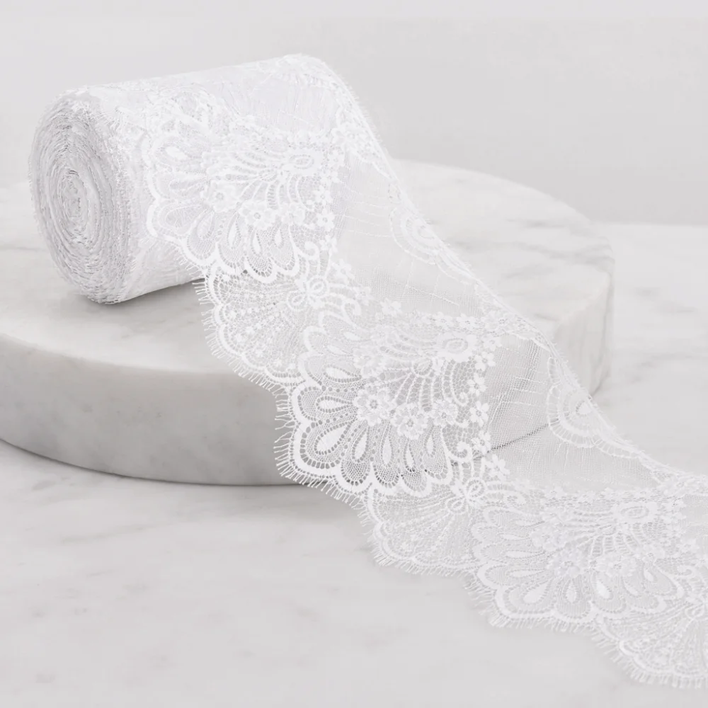 3 Yards Length Eyelash Lace Fabric Skin-friendly Material 25cm Width Lace Trim Accessories Unilateral Eyelash White Color