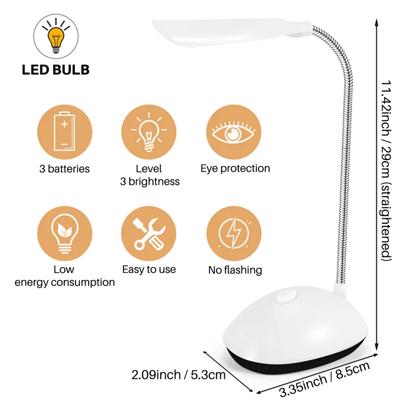 Light LED Desk Lamp 360 Degree Rotating Eye Protection Kids Student Reading Light LED Desk Lamp for Home ,White