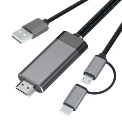 3-In-1Mirascreen Mirror Cable Type C/Micro-USB To HDMI Cable For Android Phone To HDMI Bluetooth HDTV Mirroring 1080P To HDMI