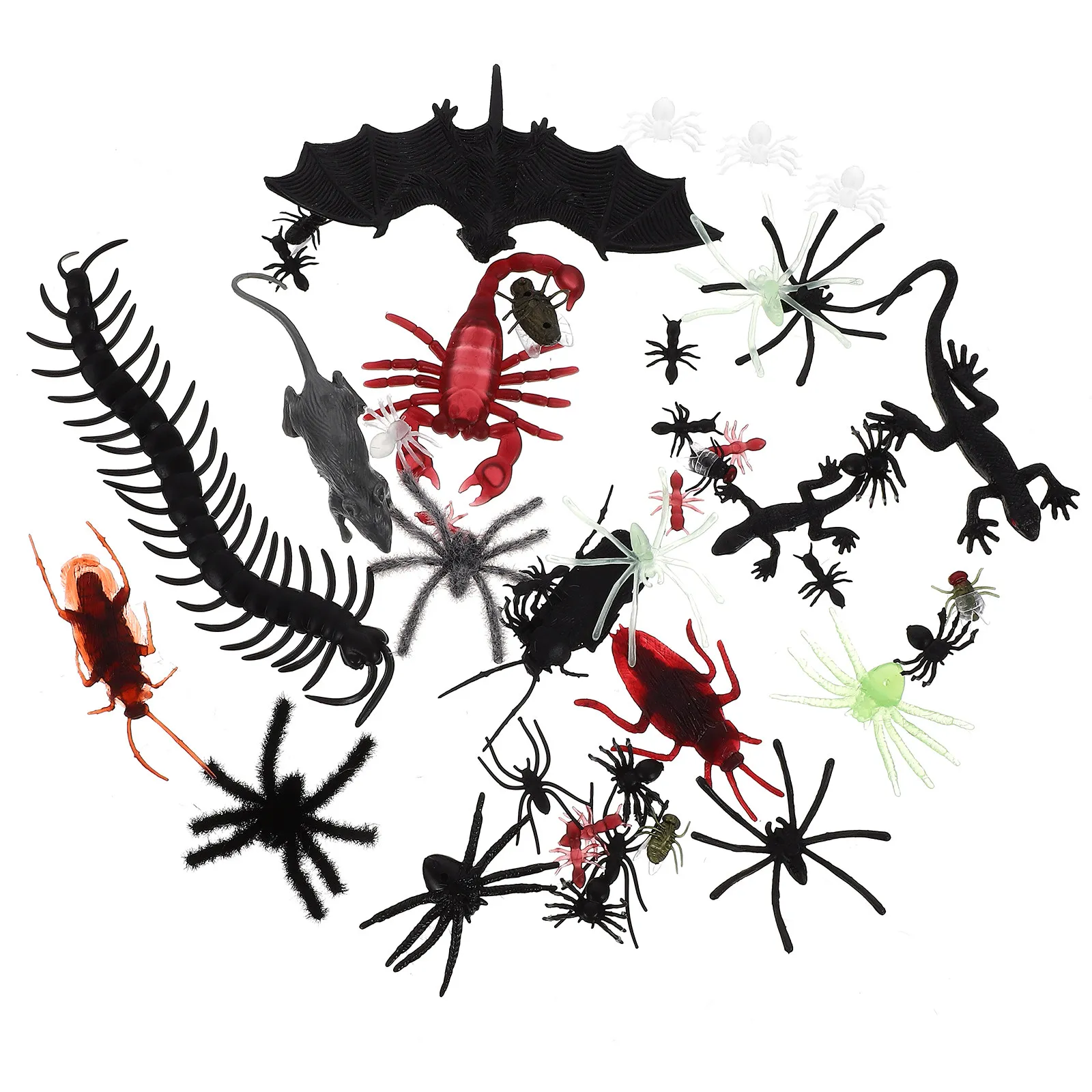 

44Pcs Lifelike Plastic Assorted Bugs Spiders Bats Flies for Halloween Prank Props Party Favors Educational Tricky