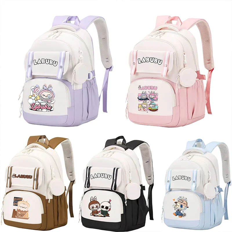 Labubu Boys Girls Fashion Schoolbag University Student Commute Bags Large Capacity Backpack Valentine's Day Birthday Party Gifts