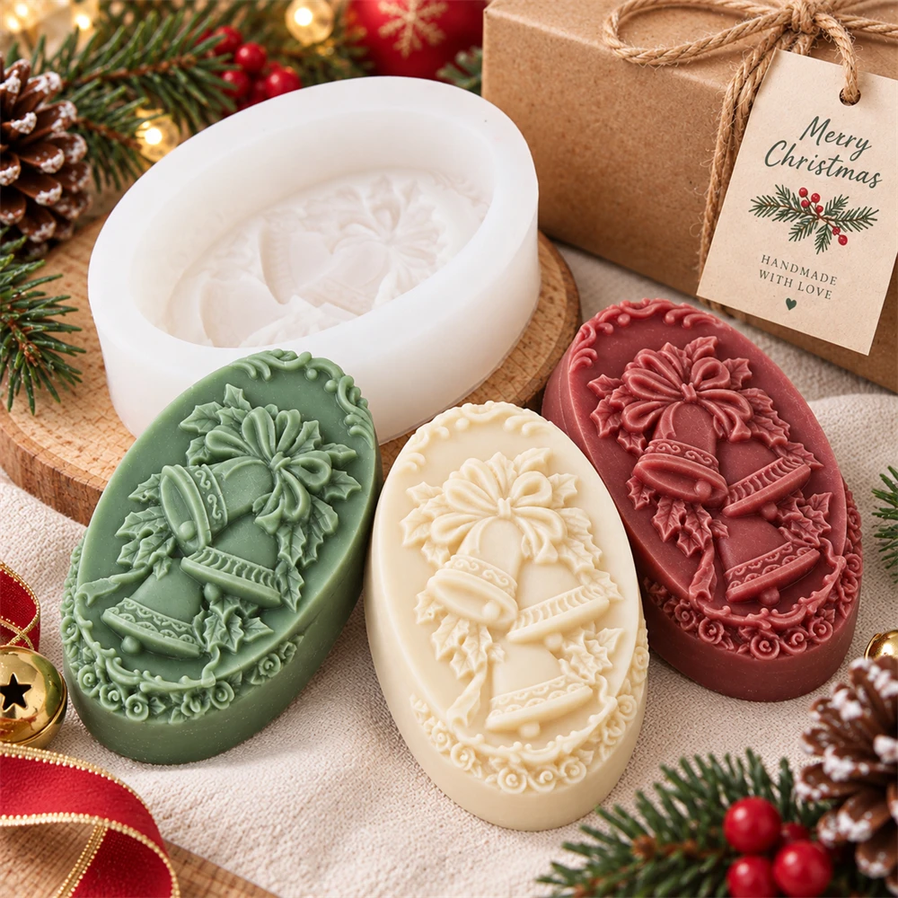 Soap Making Gifts - Christmas Bell Silicone Soap Mold Oval
