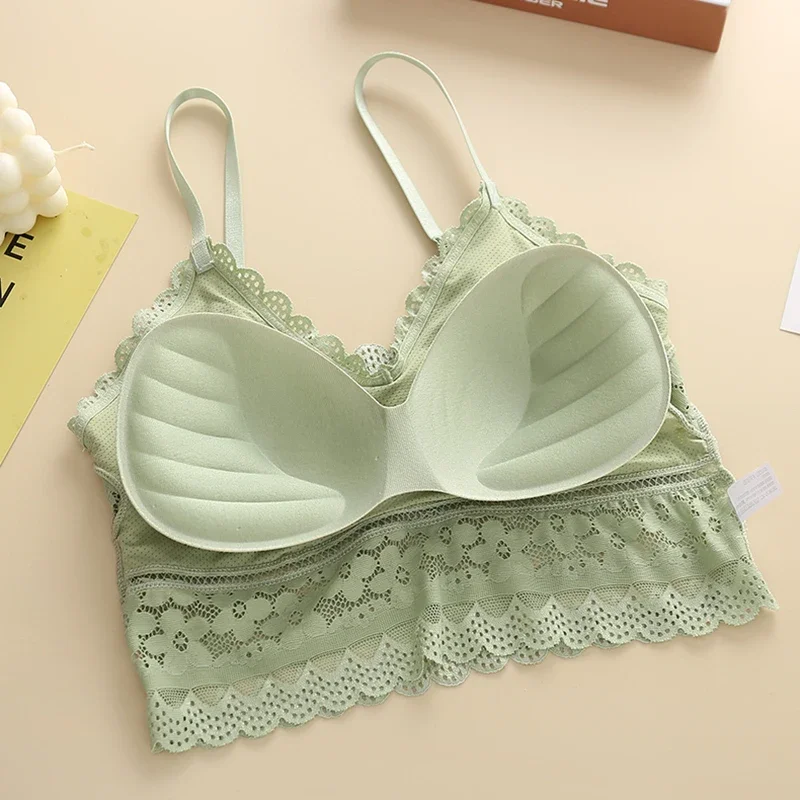 Women Lace Beauty Back Sling Bottoming Underwear French Style Inside Gathers Hollow Wrapped Chest No Steel Ring Bra