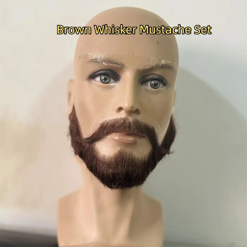 op maat gemaakte handgemaakte anime cosplay accessoires baard bruine snorhaar snor set film partij cosplay prop op maat gemaakt