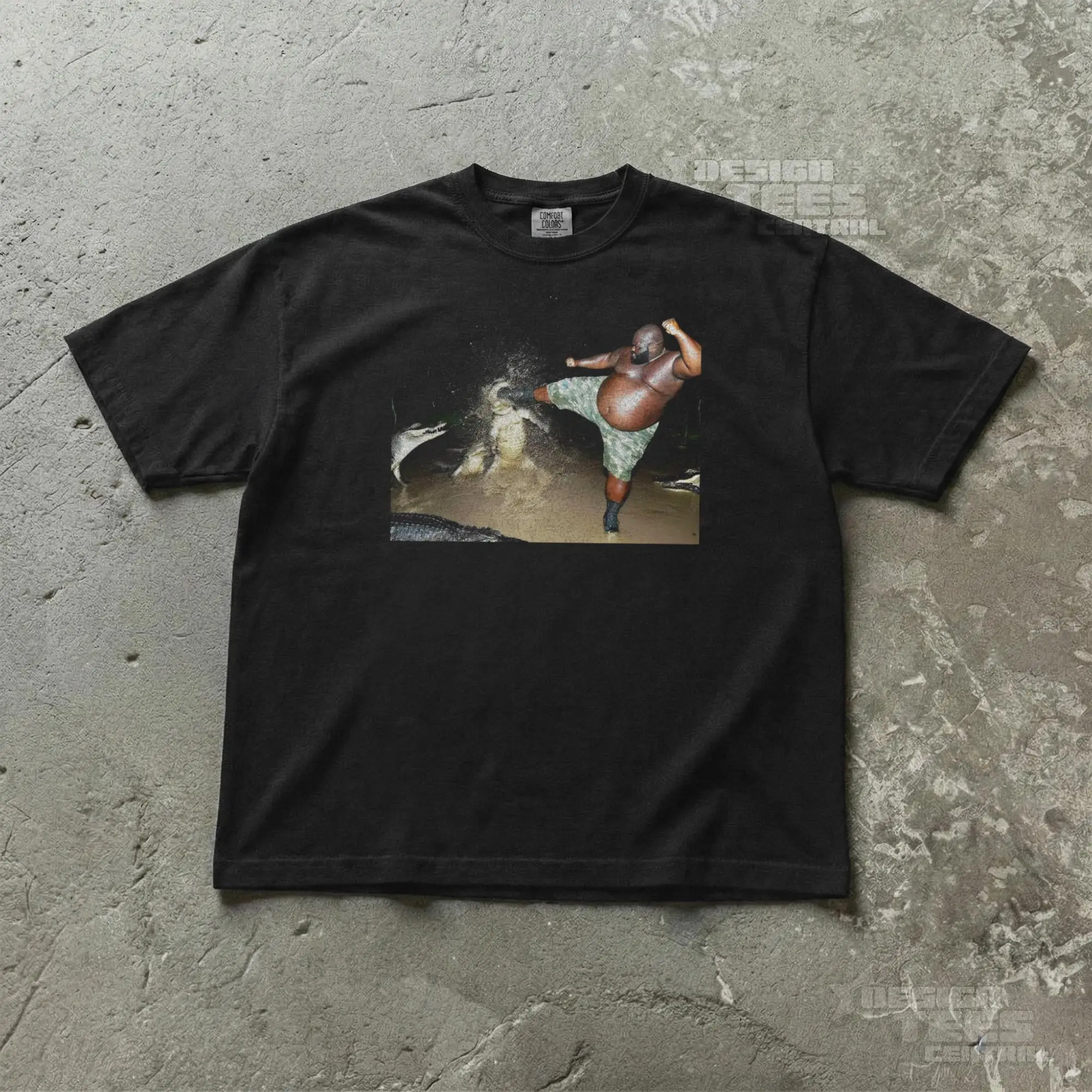 Black Man Kicking Crocodile T-shirt, Fun Emoji T-shirt, Comfortable Color