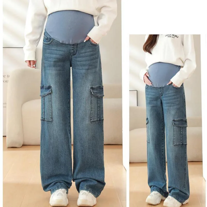 

Maternity Vintgae Washed Denim Jeans for Pregnant Women Clothes Elastic Waist Belly Loose Pants Pregnancy Clothing Clothe