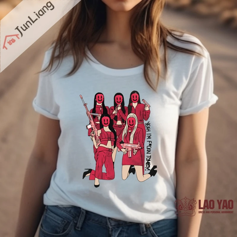 Streetwear bluzki Retro G-IDLE koszula Kpop męskie t-shirty hipisowskie ubrania męskie t-Shirt damski Harajuku Y2k odzież sportowa męska