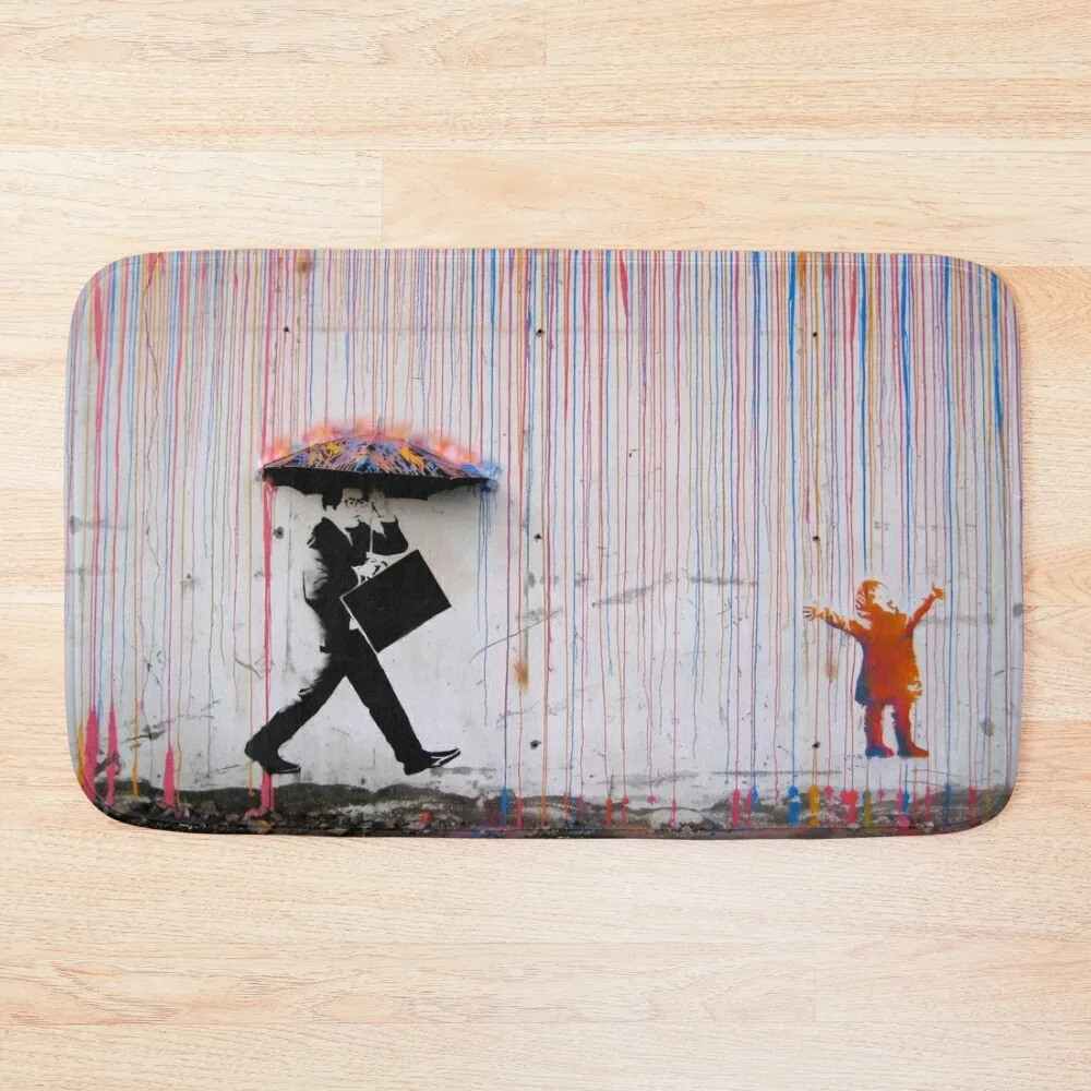 

Banksy Umbrella Rainbow Happy Girl Bath Mat Anti-Slip Carpet Accessories For Shower And Services Mat