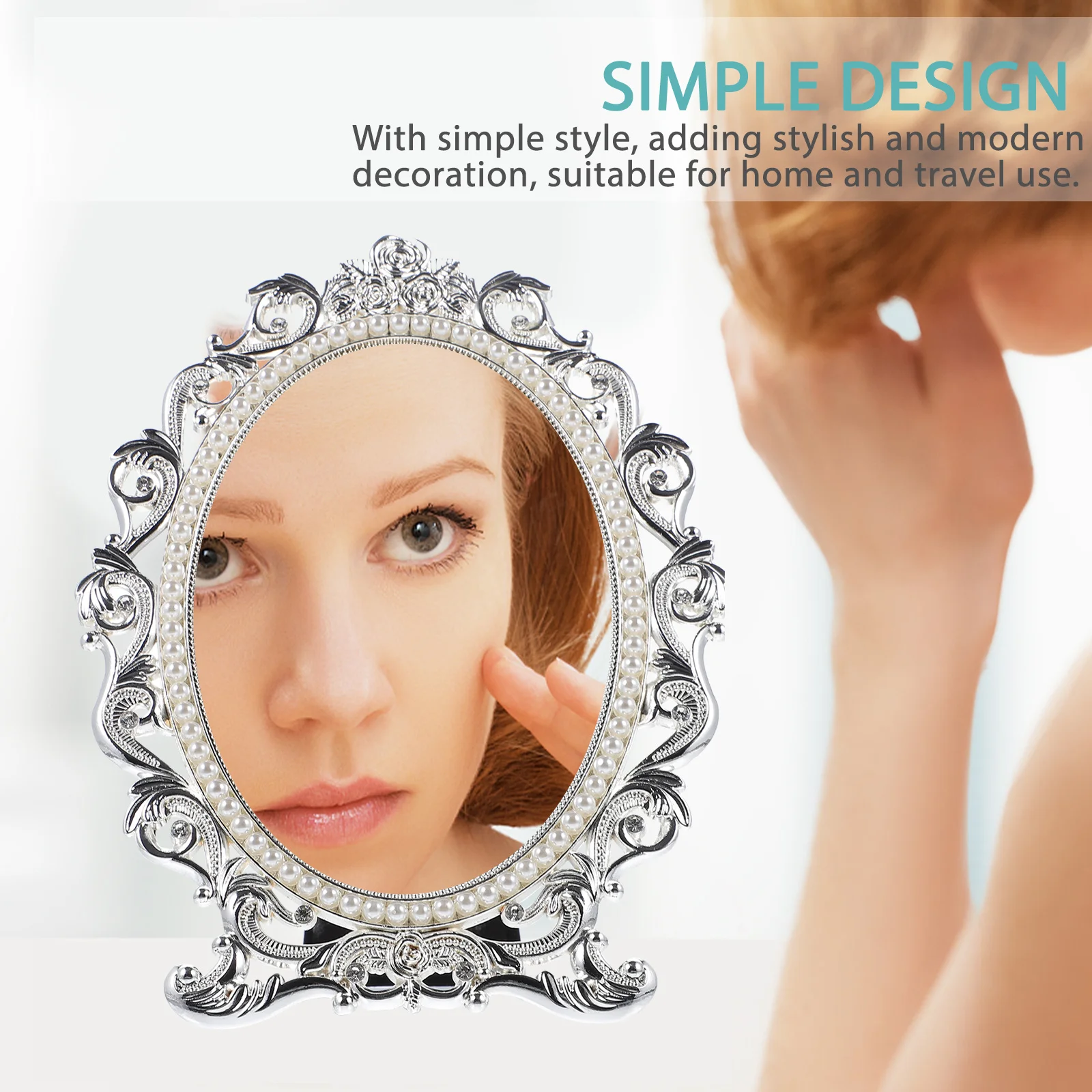 مرآة مكياج عتيقة، قاعدة ثابتة، سطح شفاف عالي الوضوح، مرآة أنيقة لامعة لسطح الطاولة لحلاقة المكياج