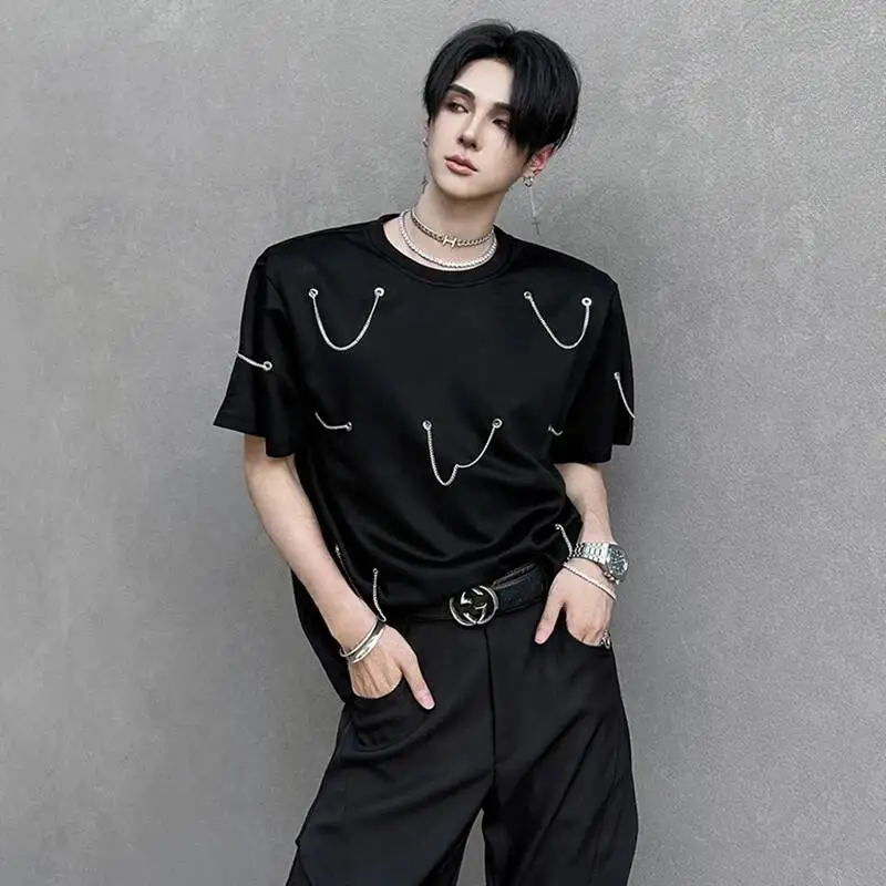 LUZHEN Men's T-shirts 2025 Summer Sleeve Metal Chain Decorate Short New Streetwear Handsome Original Personalized Clothes JY7725