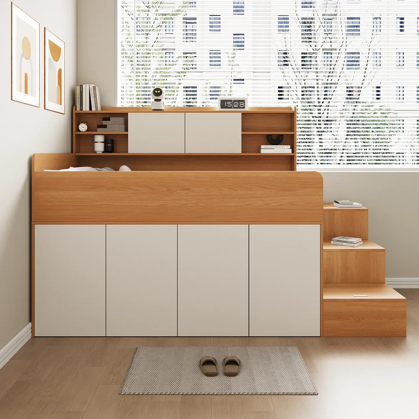 Children's tatami wardrobe integrated multi-functional bookshelf ladder cabinet bed apartment pull-up box floor customization