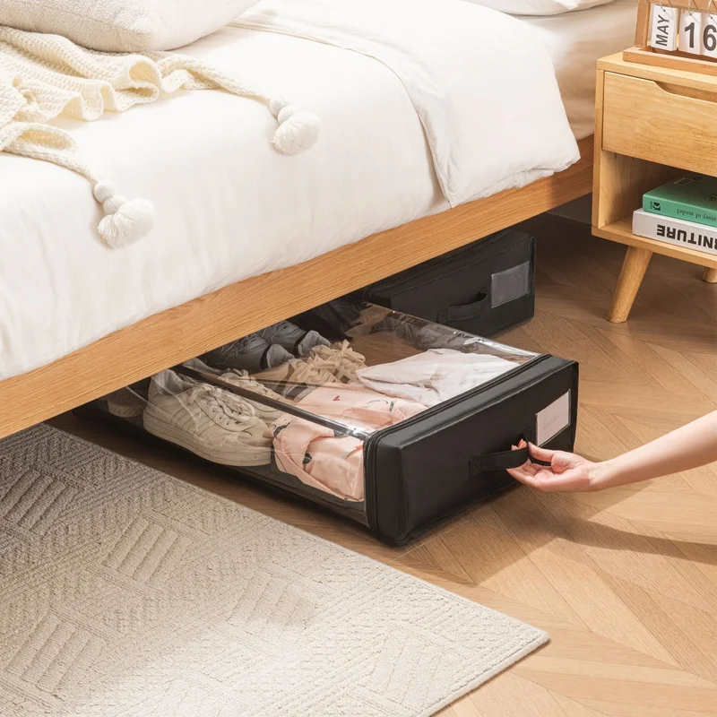 

2-Piece Under-Bed Rolling Storage Containers with Clear Lid, Smooth-Rolling Multi-Directional Wheels, Space-Saving Organization for Clothes, Shoes, and Essentials