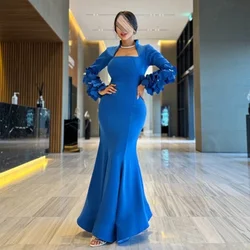 Customized Intricate Classic Jersey Pleat Flower Pearl Mermaid Square Neck Long Dresses Cocktail Dresses High Quality Matching P