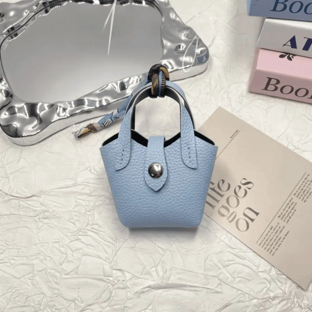 Creative PU Leather Bluetooth Earphone Bag Versatile Portable Car Keychain Mini Basket Bag Pendant Decoration