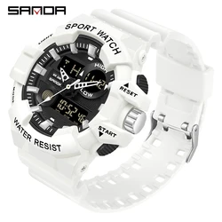 SANDA-relojes deportivos blancos para hombre, pulsera de cuarzo militar de lujo, resistente al agua, masculino