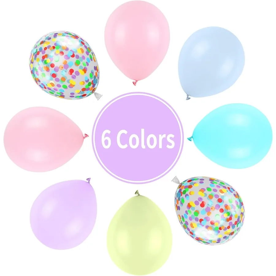 Pastel Balloons Multicolor Macaron Balloons Colorful Latex Party Balloon Set with Confetti in Baby Pink Blue Purple Yellow and