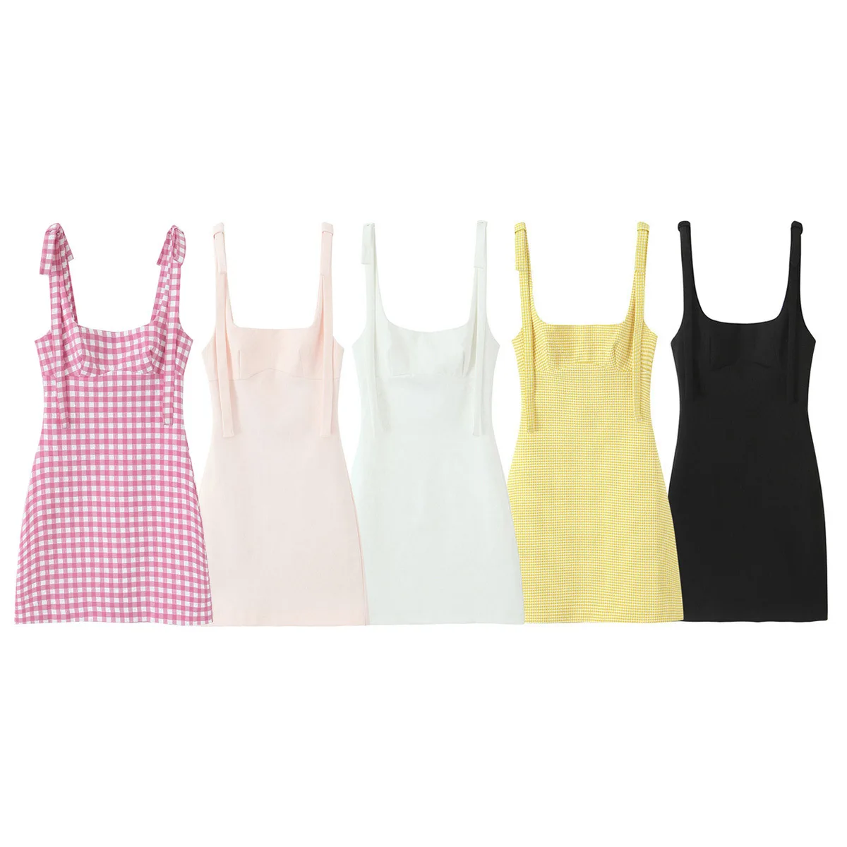 

Summer New Women's Butterfly Bow Decoration Multi-color Small Grid Suspender Short Dress for Leisure Vacation Party Dress