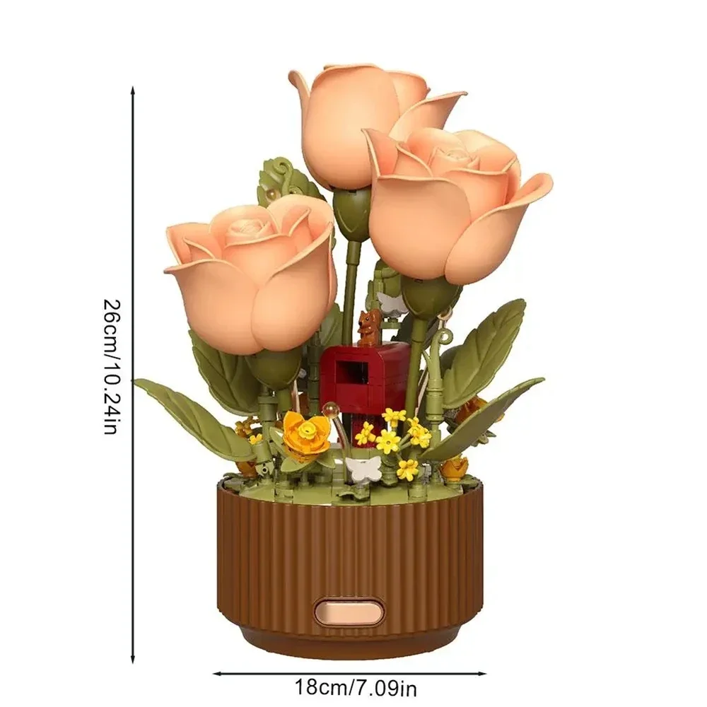 New Dynamic Interactive Building Block Flower - One-click Bloom Atmosphere Night Light - Desktop Decoration - Gift Flower