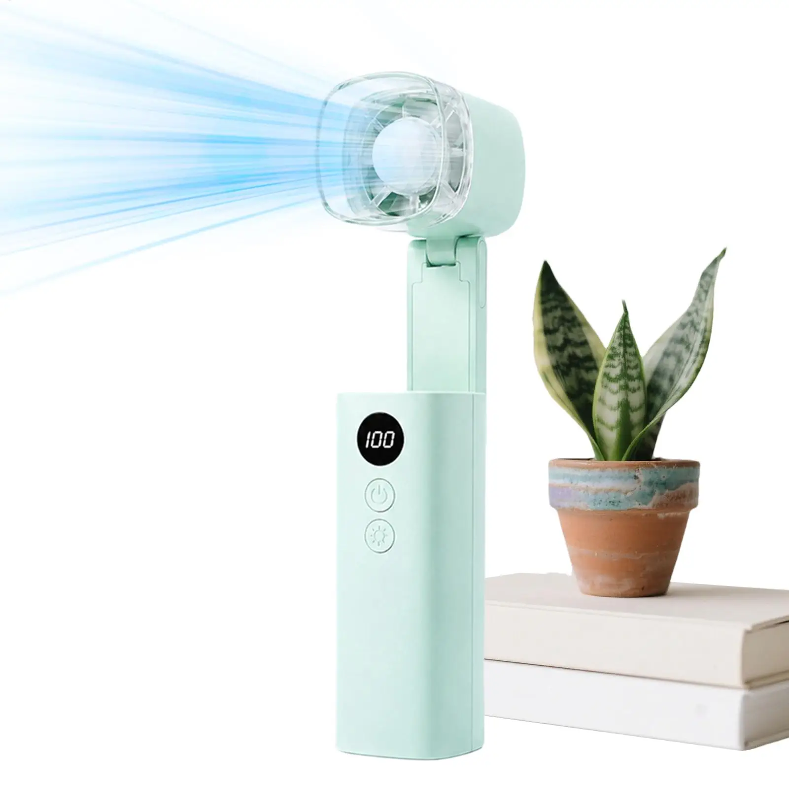 Portable Handheld Fan Rechargeable 5-Speed Adjustable 2-in-1 Clip Foldable cooling Fan with Light For Men Women Kids Adults