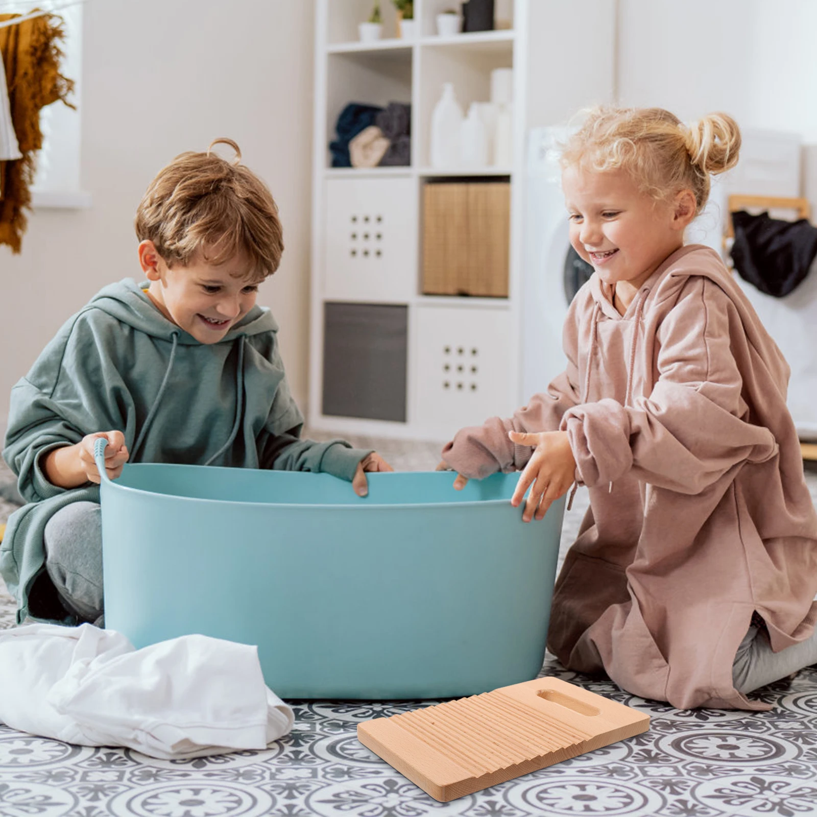 

Educational Plaything Small Kids Laundry Portable Hand Washing Board Wooden Washboard For Teaching Aid