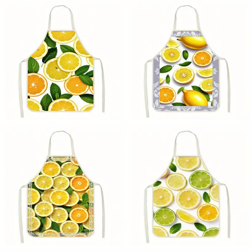 Fresh Citrus-Pattern Apron Linen apron, suitable for kitchen cooking, parent-child interaction, painting and other scenarios