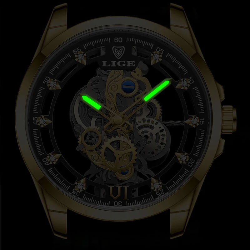 LIGE 2025 Moda Top Luxo Relógios Masculinos Esqueleto Automático relógio de pulso de quartzo para homens Relógio Marca de Luxo reloj hommes