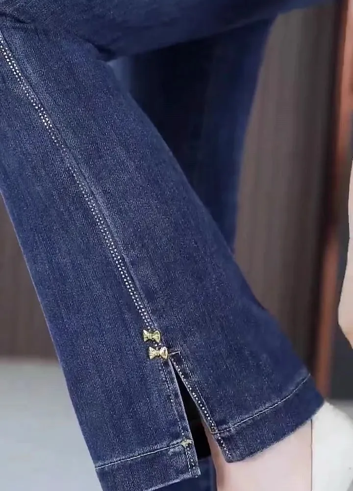 

Soft Bell Bottom Jeans Women's High Waist Loose Slimming Autumn Spring Denim Pants Long Trousers Deep Color Washed Jeans
