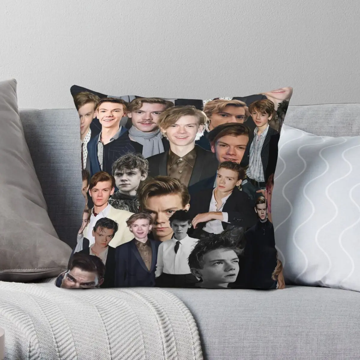 

Thomas Brodie-Sangster Collage Square Pillowcase Polyester Linen Velvet Pattern Zip Decor Pillow Case Car Cushion Cover