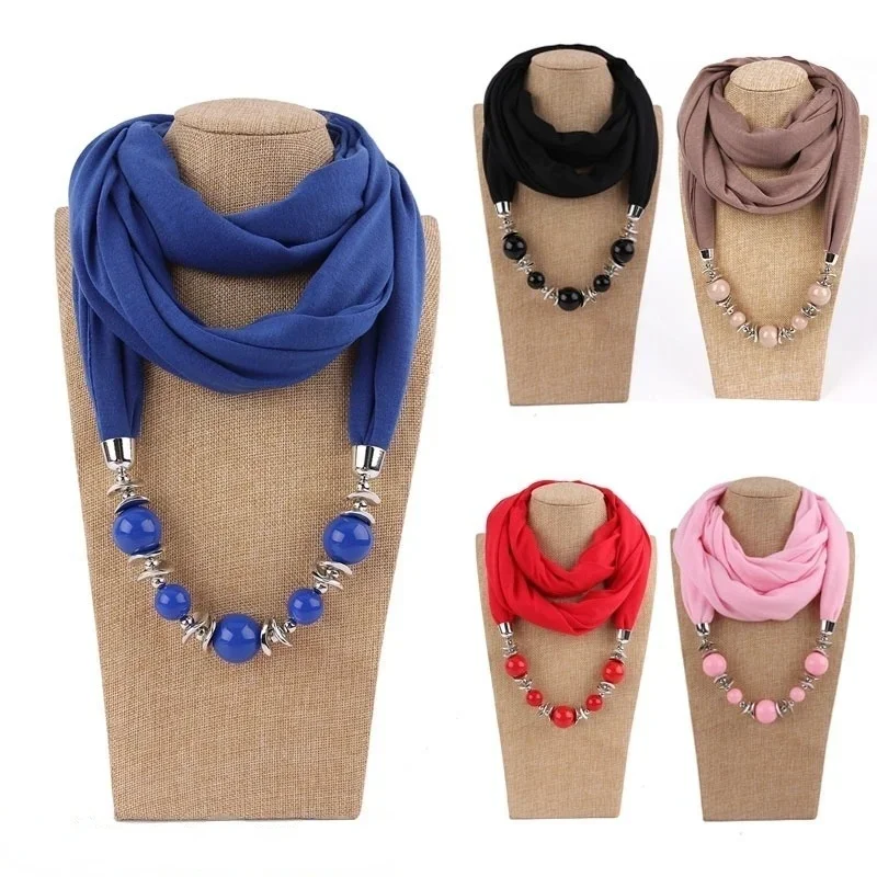 New Fashion Scarves Collar Pendant Scarf Beads Solid Color Jewelry Fancy Bead Bib Fashion Vintage Ethnic Scarf Necklace Women