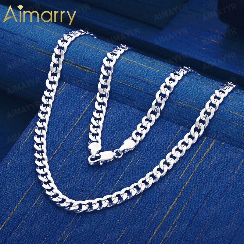 925 Sterling Silver 7mm Simple Glossy Necklace 20-24 Inches Unisex Party Banquet Engagement Wedding Fashion Jewelry