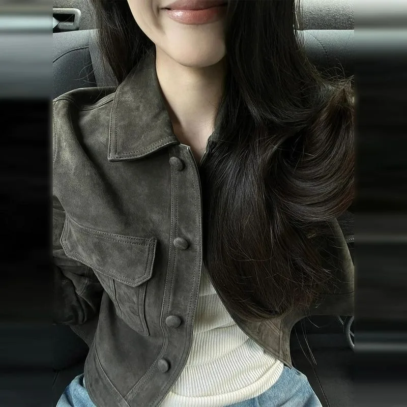 

Fashion High Cardigan Suede Leather Jacket Women's New Super Fire Short Leather Jacket American Cool Sa Wind Is Popular