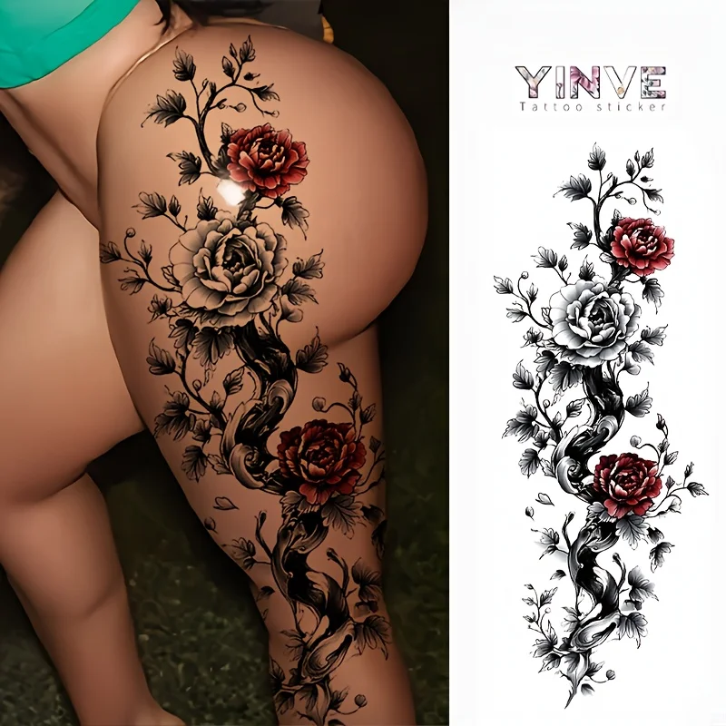 

1pc Large Floral and Branch Temporary Tattoo Sticker, Sexy Female Body Art, Suitable for Legs, Arms, and Back Areas, Party, Dating Photoshoots | Party Tattoo | Waterproof Tattoo | Lasts 3-7 Days