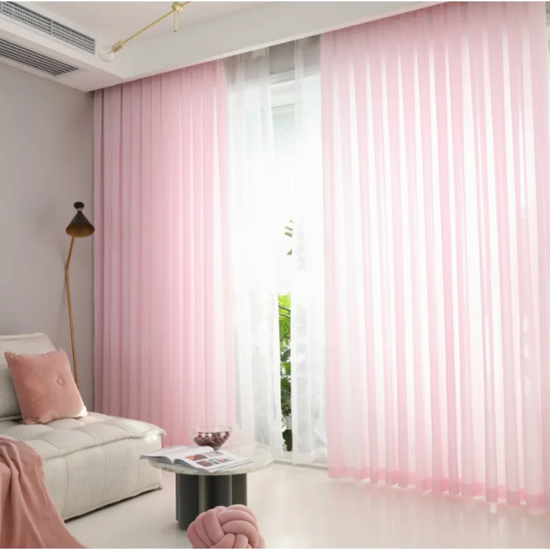 1 Piece Modern Simple Super Soft Chiffon Pink Sheer Curtain Living Room Lining Bedroom Balcony Curtain