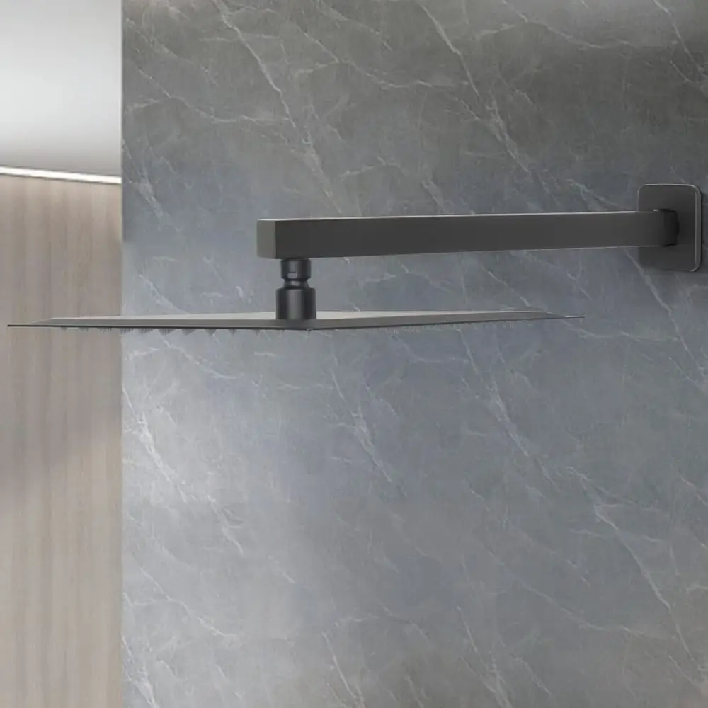 Modern Stainless Steel Square Shower Arm Wall Mounted Rainfall Showerhead Extension Pipe Black Bathroom Part