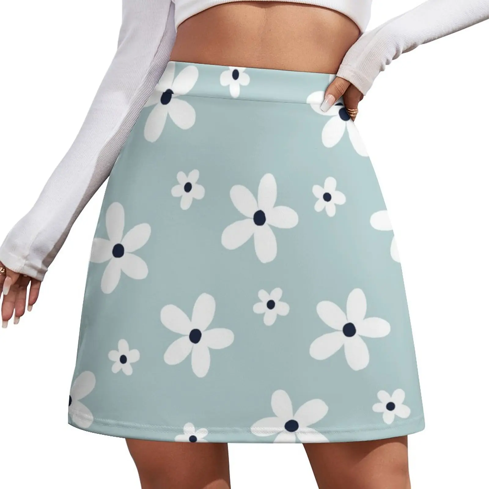 

Summer Boho Blue White Daisy Flowers Mini Skirt women's clothing korea stylish women's stylish skirts fairy core Mini Skirt