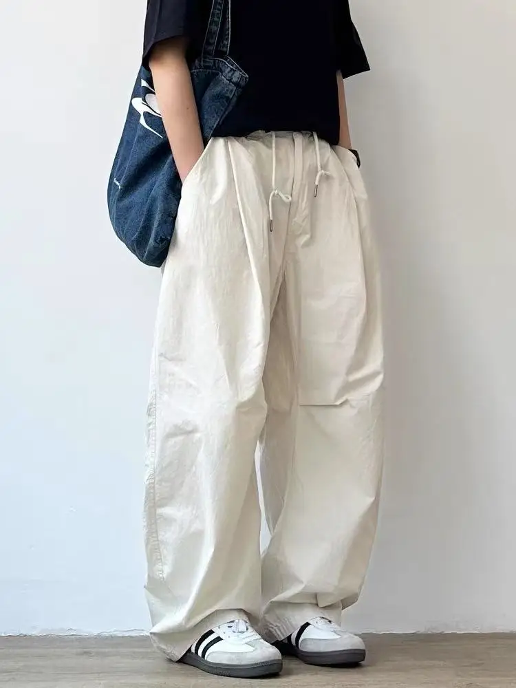 

Летние новые мужские повседневные брюки с широкими штанинами, плиссированные свободные брюки прямого кроя, свободные длинные брюки в стиле ретро, японский Sle, чистый цвет