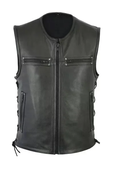 New Solid Color Stand Collar Leather Vest Punk Biker Team Streetwear Daily Fashion Outerwear Top For Motorcycle
