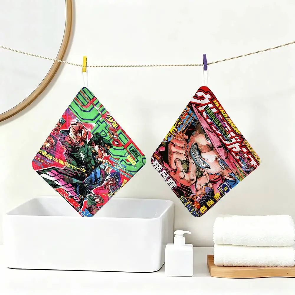 Cartoon Anime J-JoJo's Bizarre Adventure Hanging Style Hand Wiping Towel, Polyester Cotton, Anti-fade for Indoor Living Room
