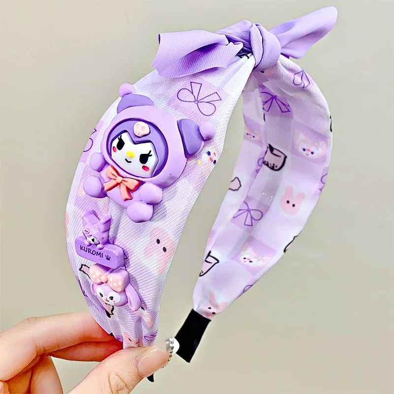 Sanrio Headband Kawaii Kuromi Mymelody Hello Kitty Cinnamoroll Pachacco Anime Cartoon Girl Children Wide Hair Clip Sweet Bow