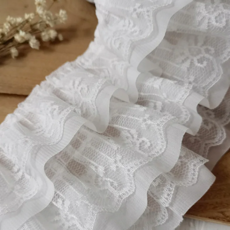 12CM Szeroki Biały Czarny Trzywarstwowy Plisowany Siatkowy Szyfonowy Tkanina 3D Haftowane Wykończenie Falbany DIY Sukienka Odzież Kołnierz Szycie Dekoracji