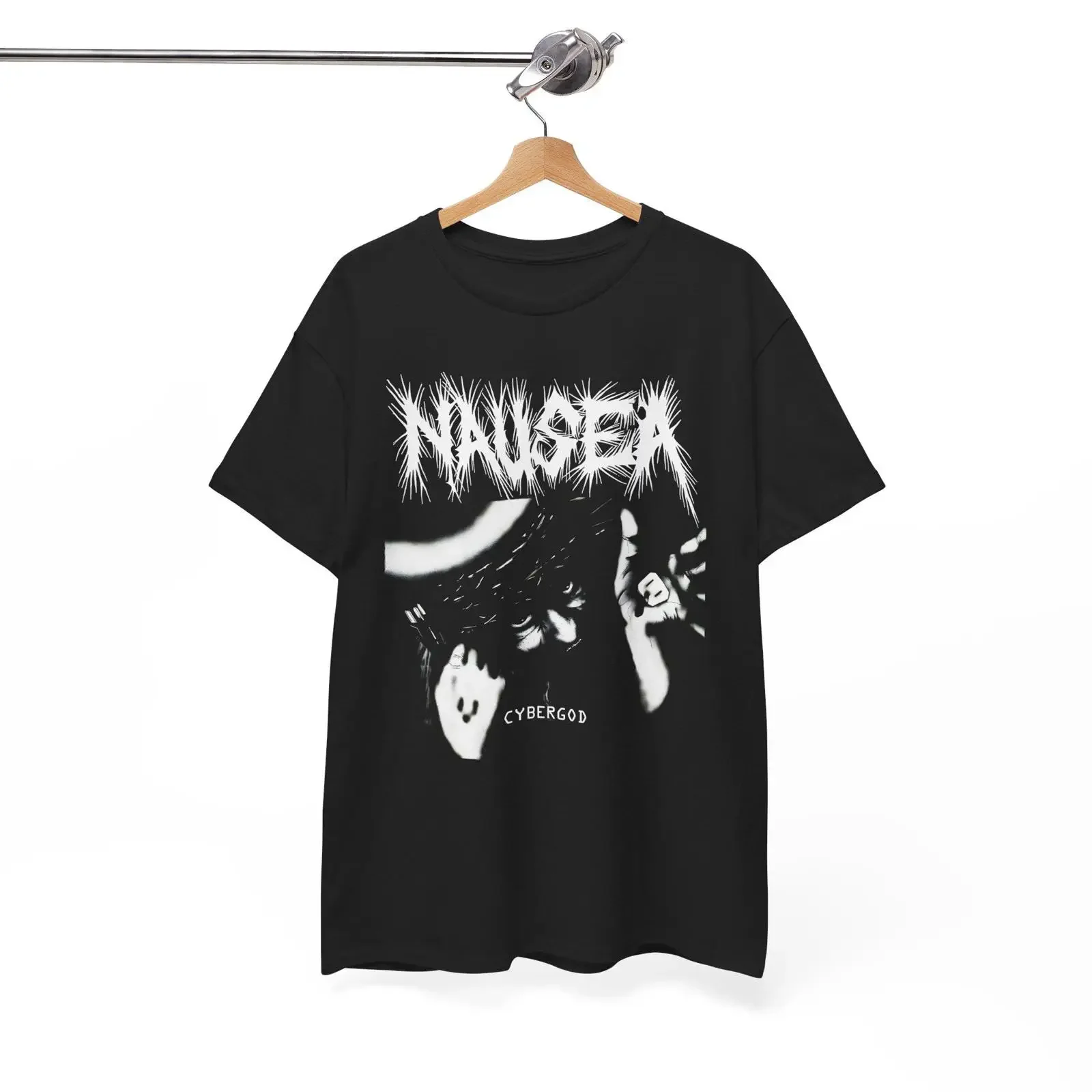 Nausea 'Cybergod' T Shirt Anarcho Crust Punk  vintage Washed Stretched Slightly Unisex Casual Soft Top For Everyday Wear