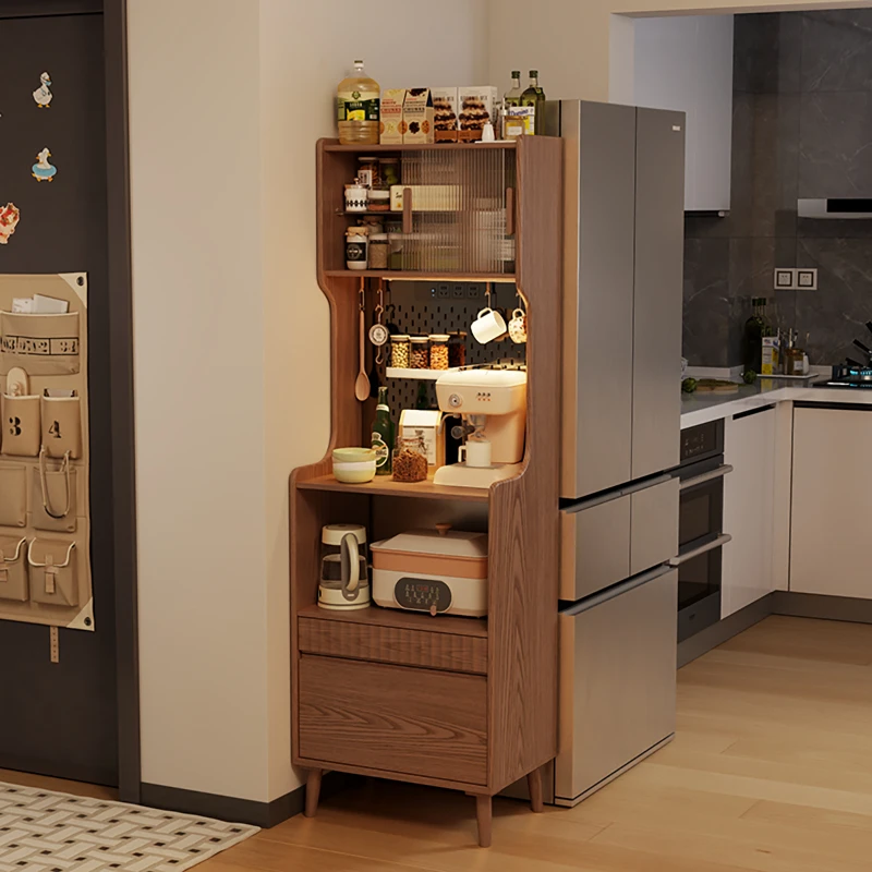 

Solid wood dining side cabinet coffee small apartment kitchen integrated wall locker household small shelf narrow tea cabinet