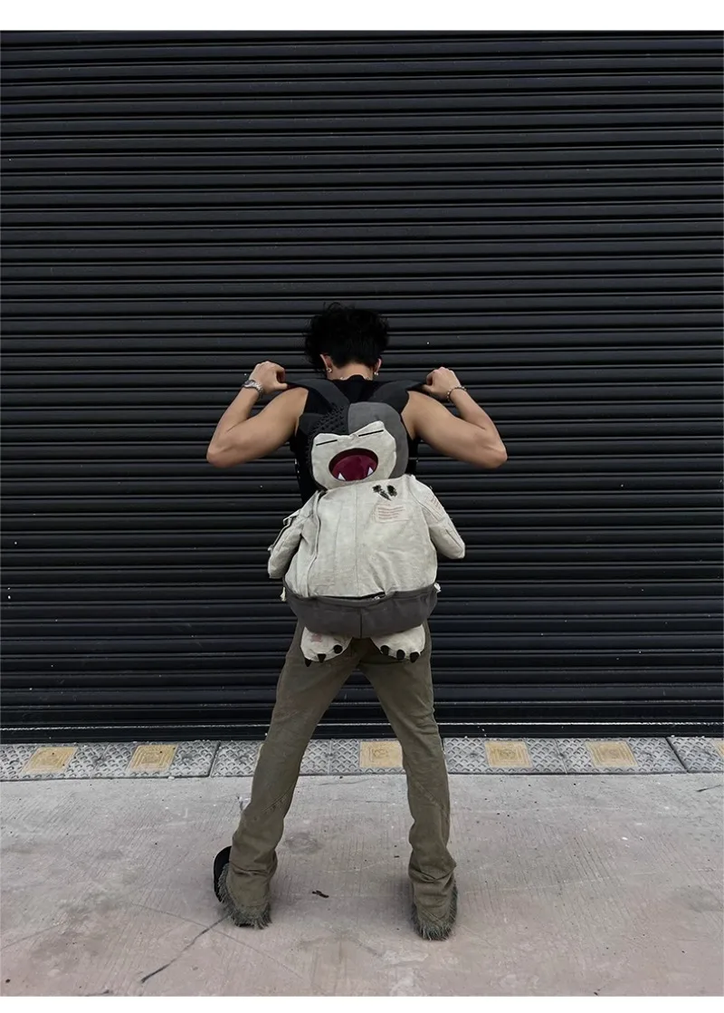 Cartoon Monster Canvas Backpack para homens e mulheres, Anime Cosplay Costumes, Cool Rivet Props, Doll Knapsack, Fashion Packsack