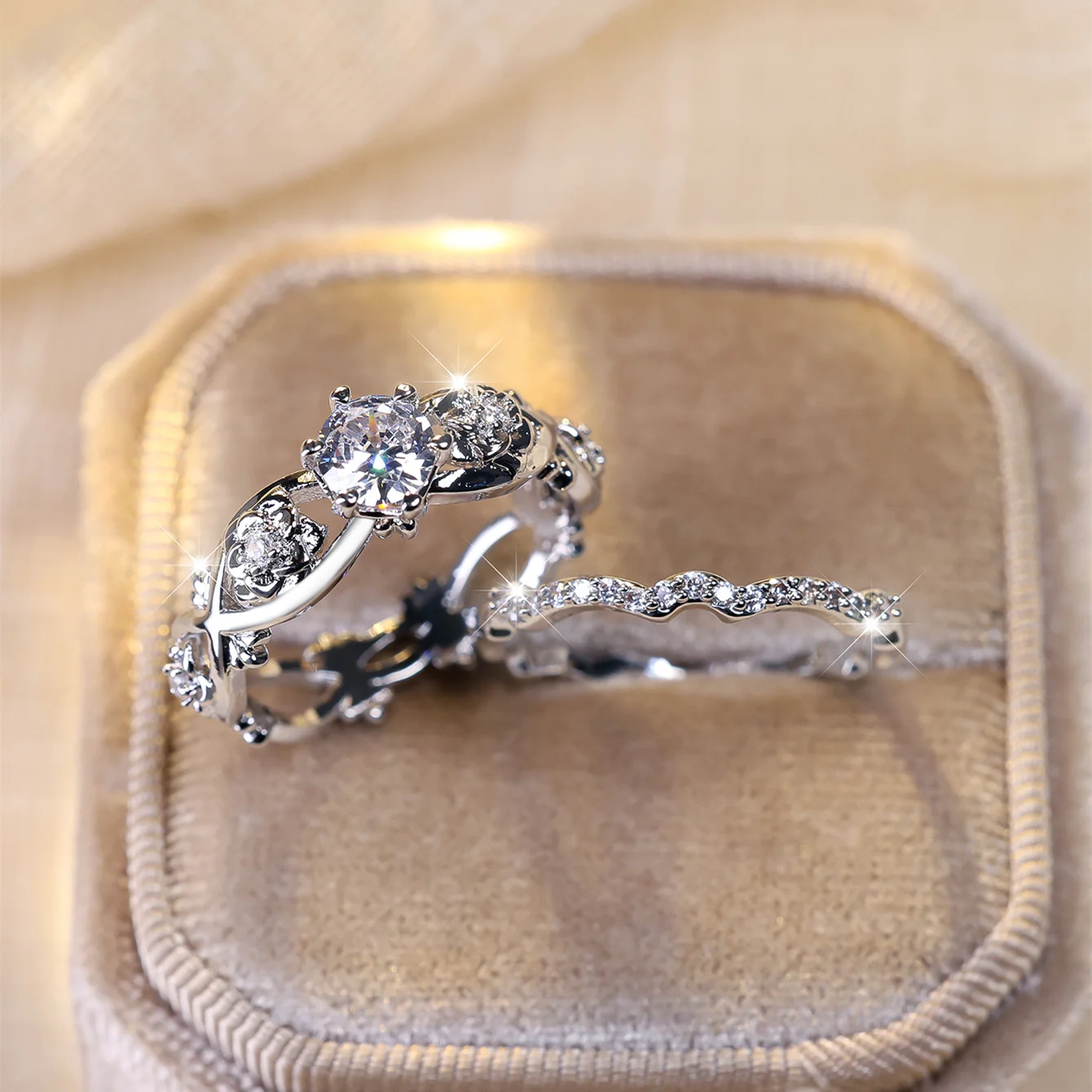 قطعتان/مجموعة من الخرز الزركونيوم الاصطناعي المموج بتصميم الورد للأزواج - الهدية المثالية