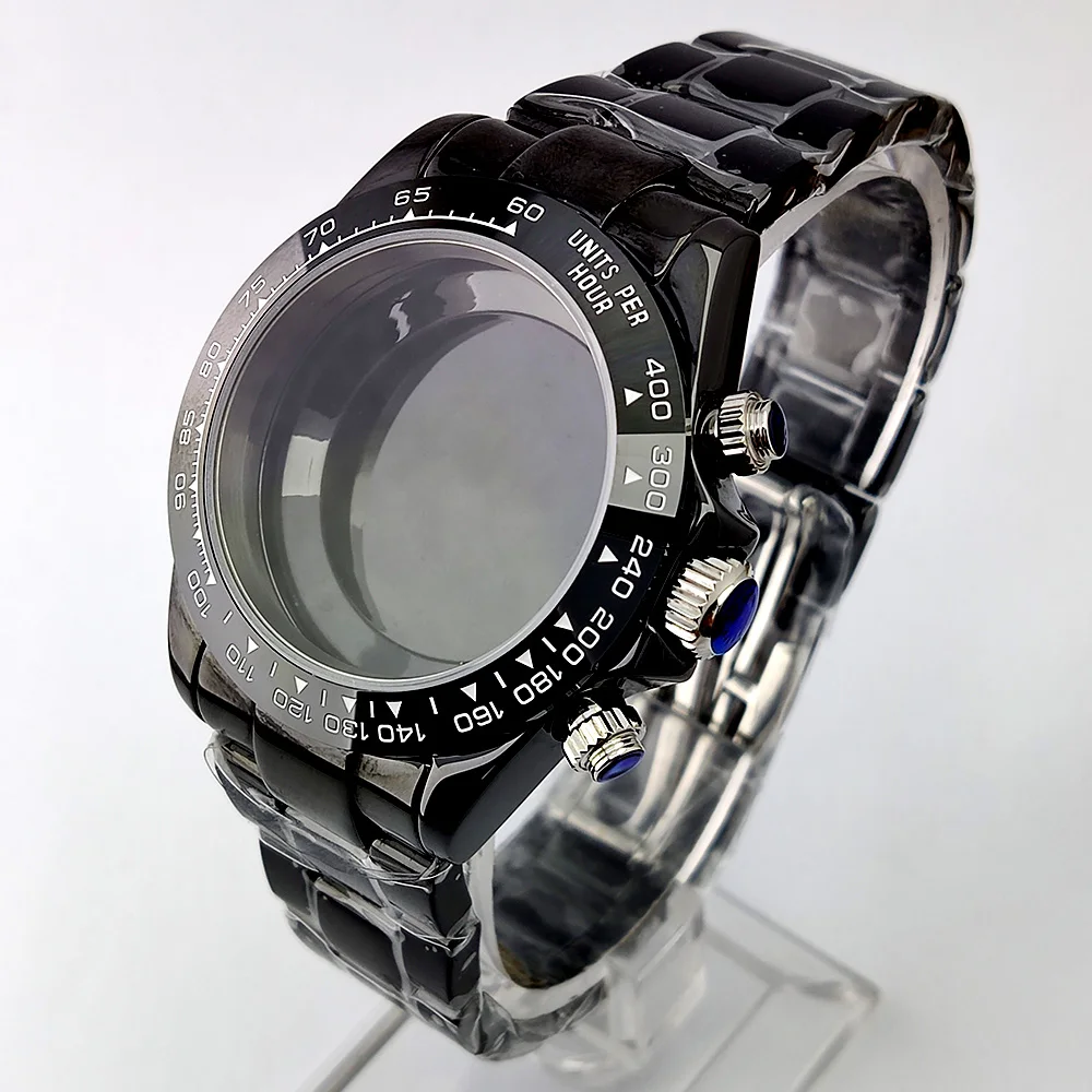 Black VK63 watch case Ceramic watch case strap Waterproof sapphire glass Watch DIY Accessories Fit 4130 VK63 movements 4130 case