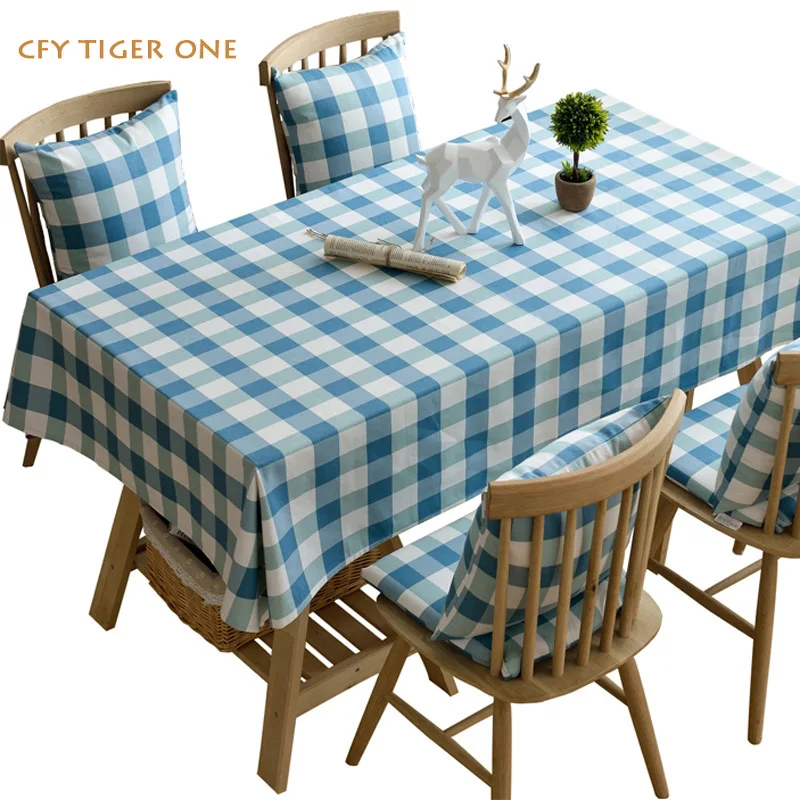 Cotton Linen Japanese Pure Blue Plaid Tablecloth Antifouling Rectangular Tablecloth Table Cover Kitchen Decoration